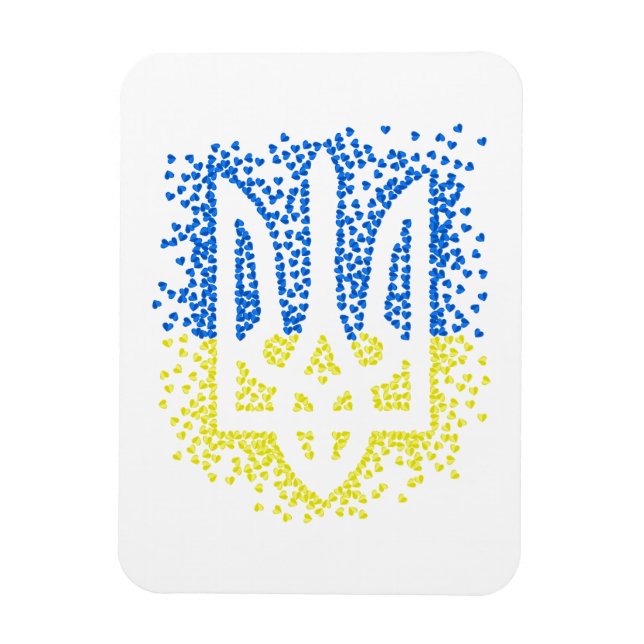 Ukrainian emblem trident tryzub scattering hearts magnet (Vertical)