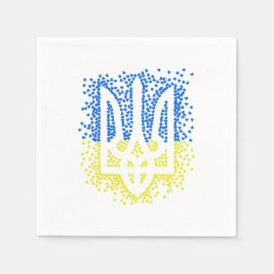 Ukrainian emblem trident tryzub scattering hearts napkin