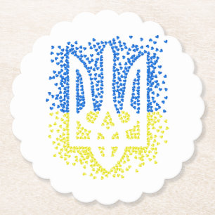 Ukrainian emblem trident tryzub scattering hearts paper coaster