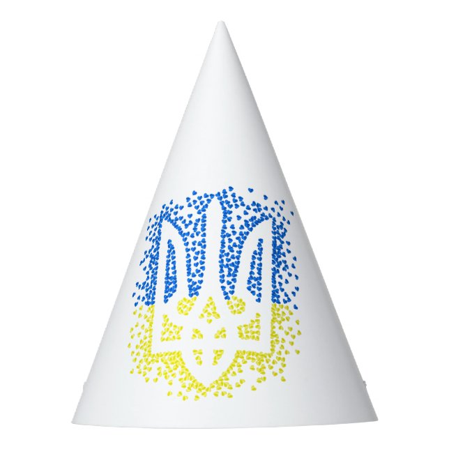Ukrainian emblem trident tryzub scattering hearts party hat (Front)