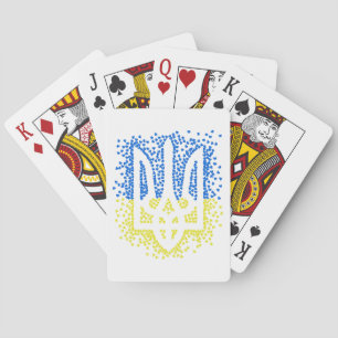 Ukrainian emblem trident tryzub scattering hearts playing cards
