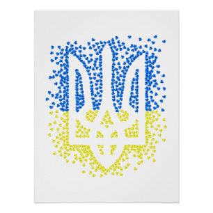 Ukrainian emblem trident tryzub scattering hearts poster