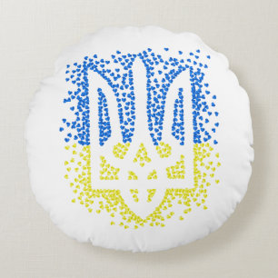 Ukrainian emblem trident tryzub scattering hearts round pillow
