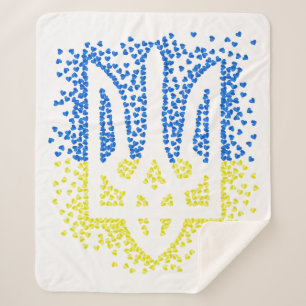 Ukrainian emblem trident tryzub scattering hearts sherpa blanket