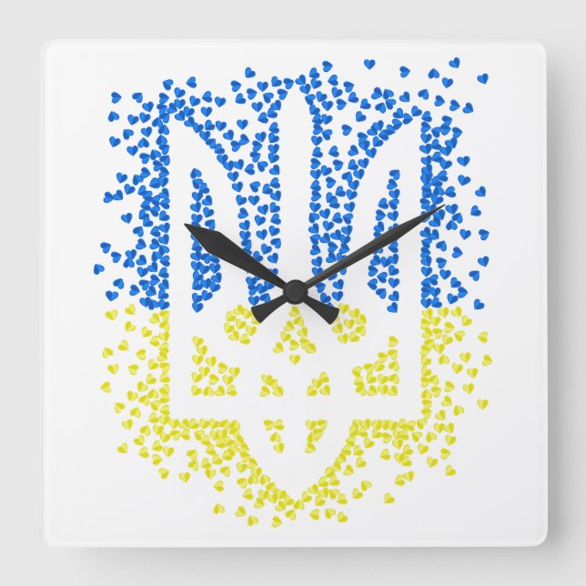 Ukrainian emblem trident tryzub scattering hearts square wall clock (Front)