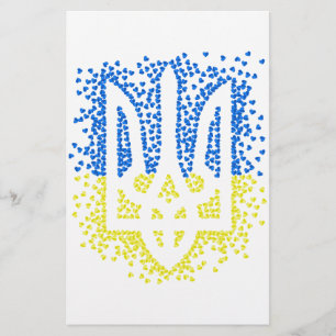 Ukrainian emblem trident tryzub scattering hearts stationery