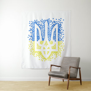 Ukrainian emblem trident tryzub scattering hearts tapestry