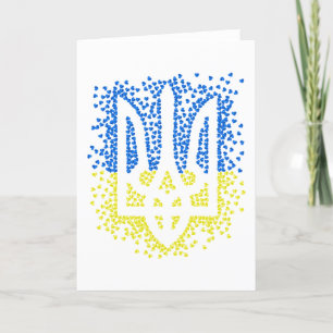 Ukrainian emblem trident tryzub scattering hearts thank you card