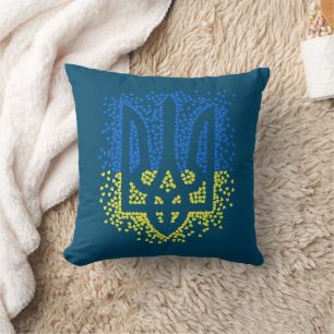 Ukrainian emblem trident tryzub scattering hearts throw pillow