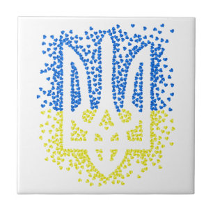 Ukrainian emblem trident tryzub scattering hearts tile