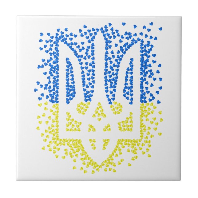 Ukrainian emblem trident tryzub scattering hearts tile (Front)