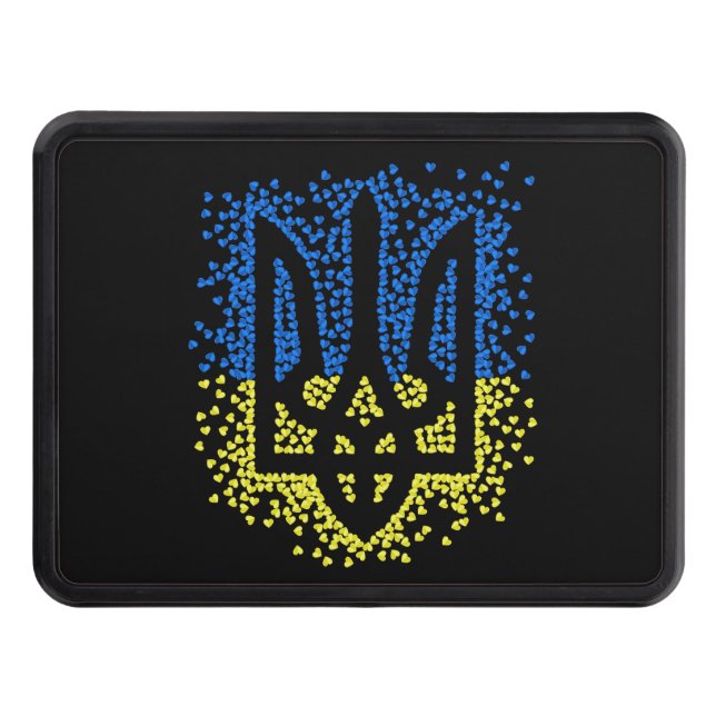 Ukrainian emblem trident tryzub scattering hearts trailer hitch cover (Front)