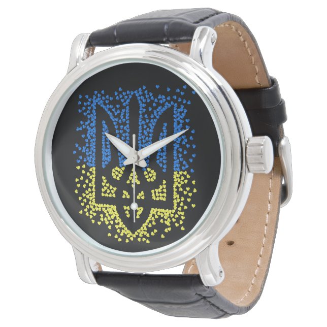 Ukrainian emblem trident tryzub scattering hearts watch (Angled)