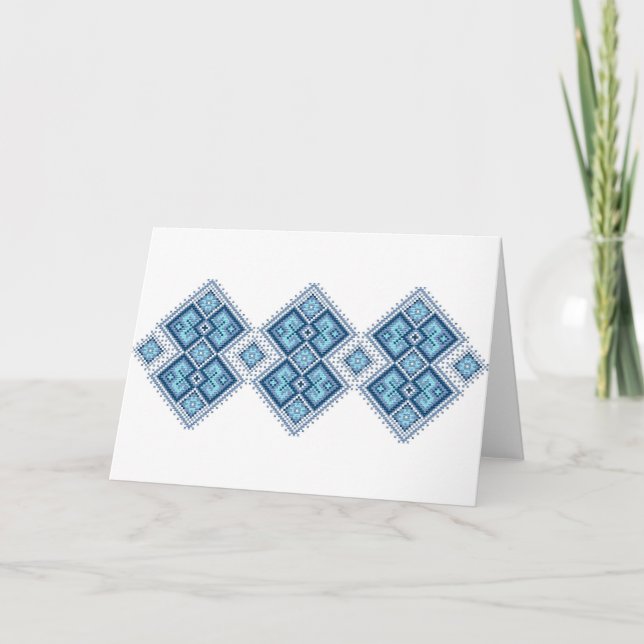 Ukrainian embroidery blue vyshyvanka card (Front)