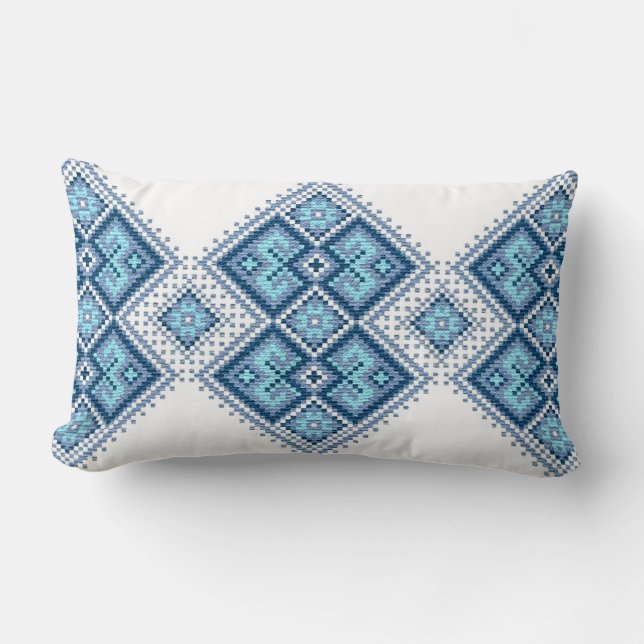 Ukrainian embroidery blue vyshyvanka lumbar pillow (Front)