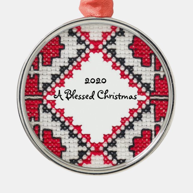 Ukrainian Embroidery Print Blessed Christmas Metal Ornament (Front)