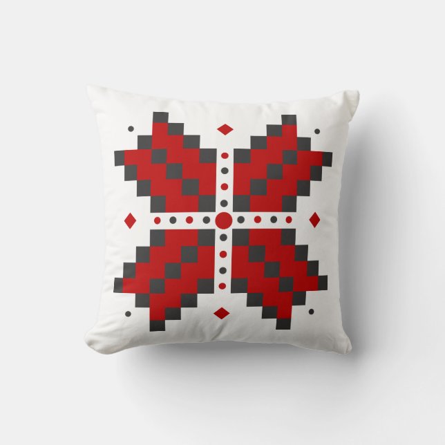 Ukrainian embroidery, red and black throw pillow (Front)