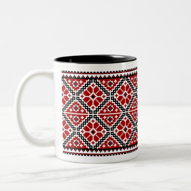Ukrainian embroidery (vyshyvanka) mug black (Left)