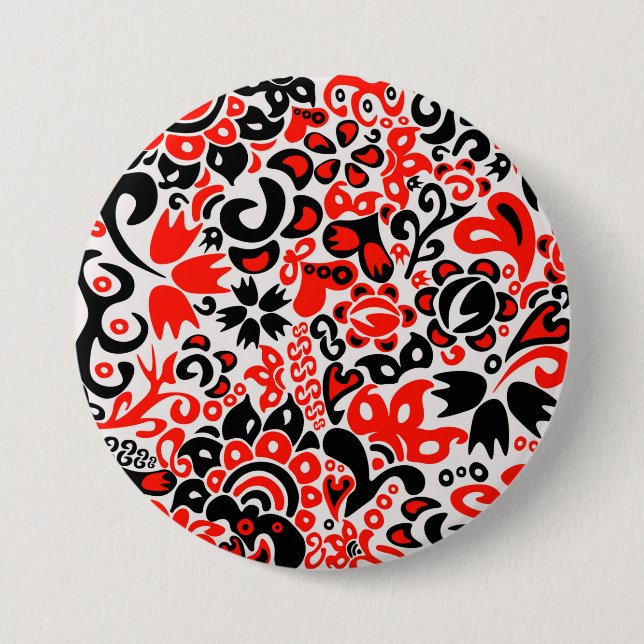 Ukrainian ethnic folk art floral pattern absrtact  3 inch round button (Front)