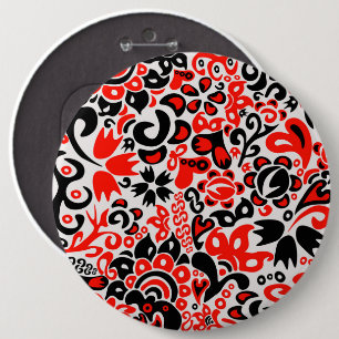 Ukrainian ethnic folk art floral pattern absrtact  6 inch round button