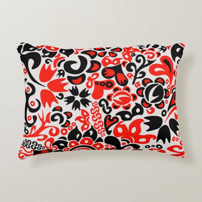 Ukrainian ethnic folk art floral pattern absrtact  accent pillow (Front)