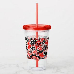 Ukrainian ethnic folk art floral pattern absrtact  acrylic tumbler