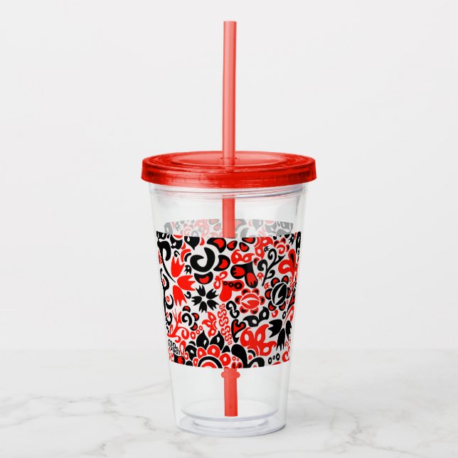 Ukrainian ethnic folk art floral pattern absrtact  acrylic tumbler (Front)