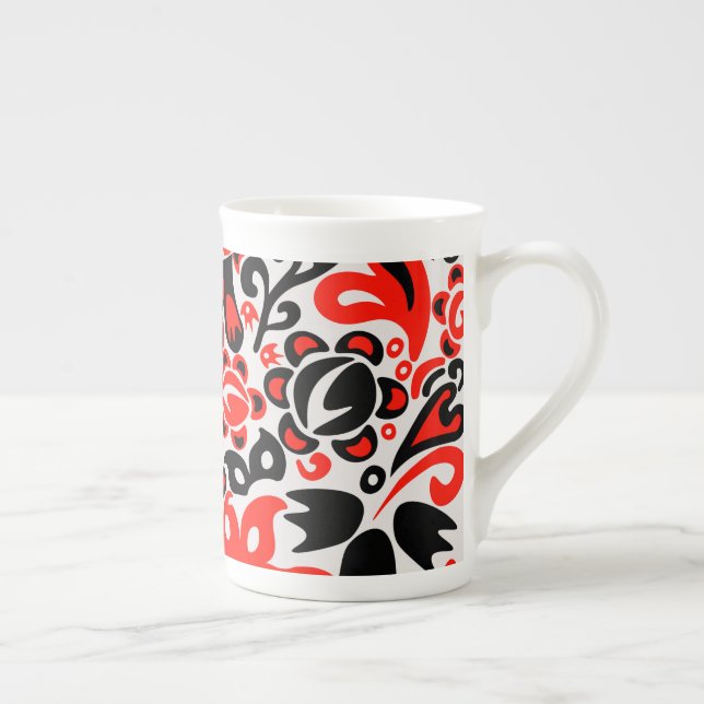Ukrainian ethnic folk art floral pattern absrtact  bone china mug (Right)