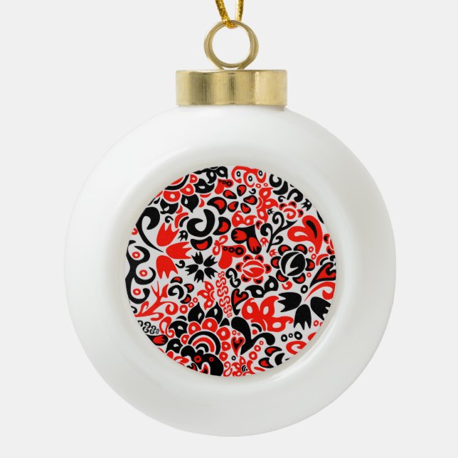 Ukrainian ethnic folk art floral pattern absrtact  ceramic ball christmas ornament (Front)