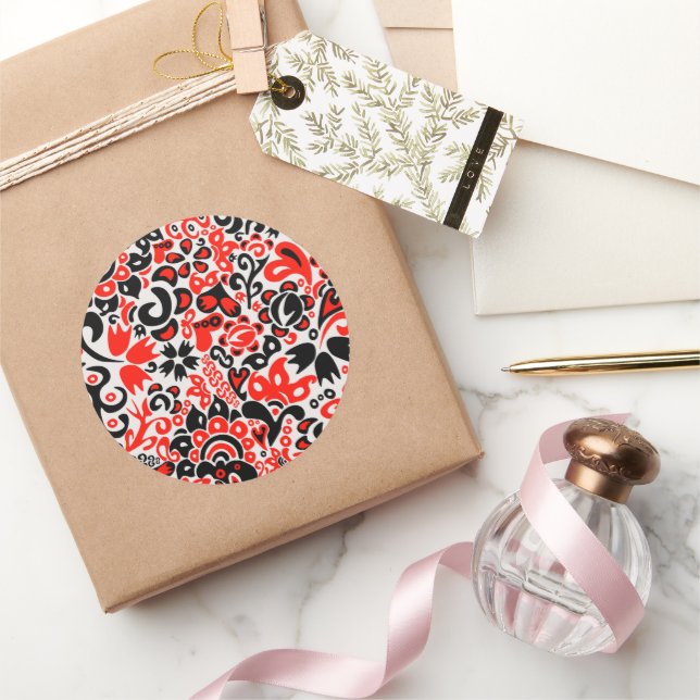 Ukrainian ethnic folk art floral pattern absrtact  classic round sticker (Gifting)