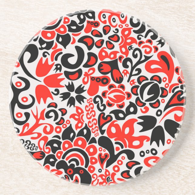Ukrainian ethnic folk art floral pattern absrtact  coaster (Front)