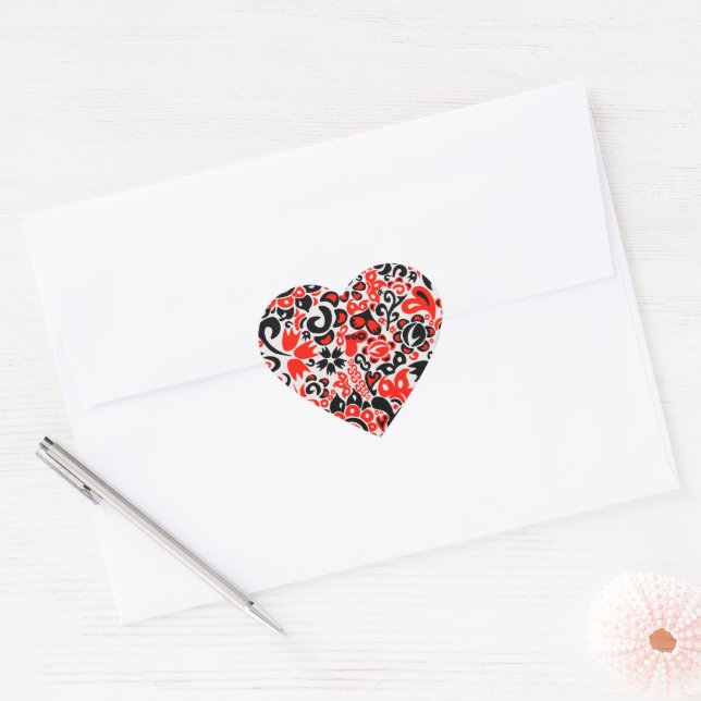 Ukrainian ethnic folk art floral pattern absrtact  heart sticker (Envelope)