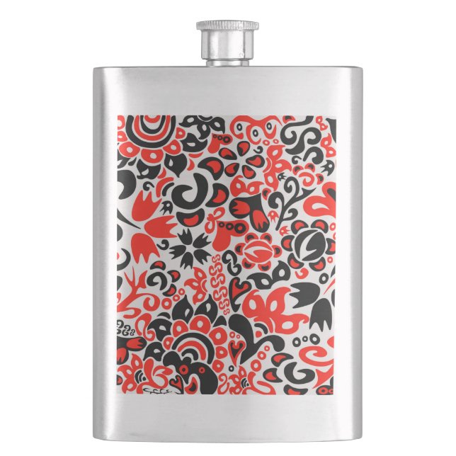 Ukrainian ethnic folk art floral pattern absrtact  hip flask (Front)