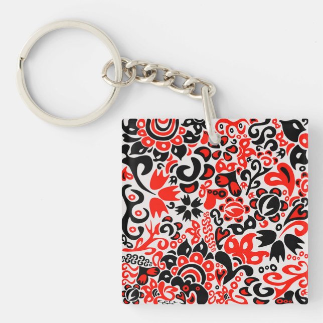 Ukrainian ethnic folk art floral pattern absrtact  keychain (Front)