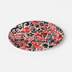 Ukrainian ethnic folk art floral pattern absrtact  paper plate