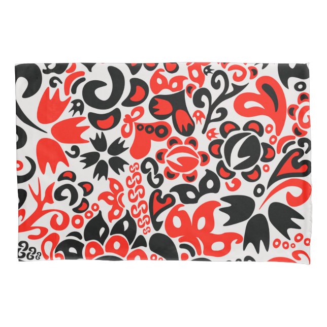 Ukrainian ethnic folk art floral pattern absrtact  pillowcase (Front)