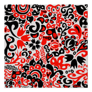 Ukrainian ethnic folk art floral pattern absrtact  poster