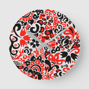 Ukrainian ethnic folk art floral pattern absrtact round clock