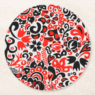 Ukrainian ethnic folk art floral pattern absrtact  round paper coaster