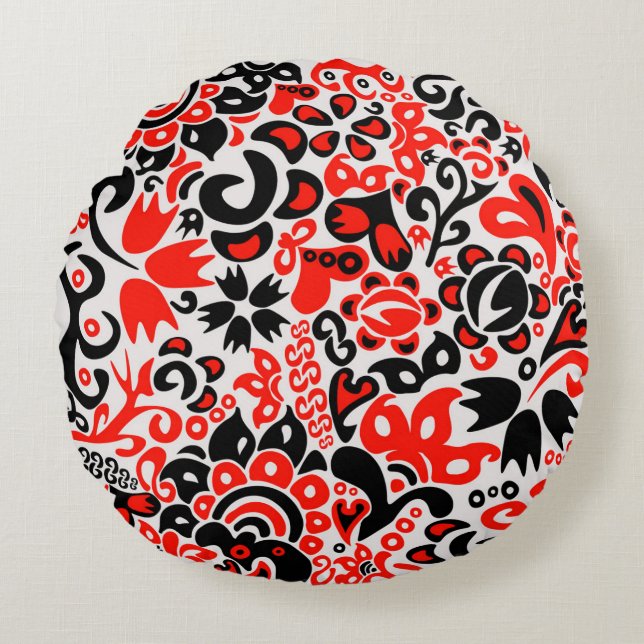Ukrainian ethnic folk art floral pattern absrtact  round pillow (Front)