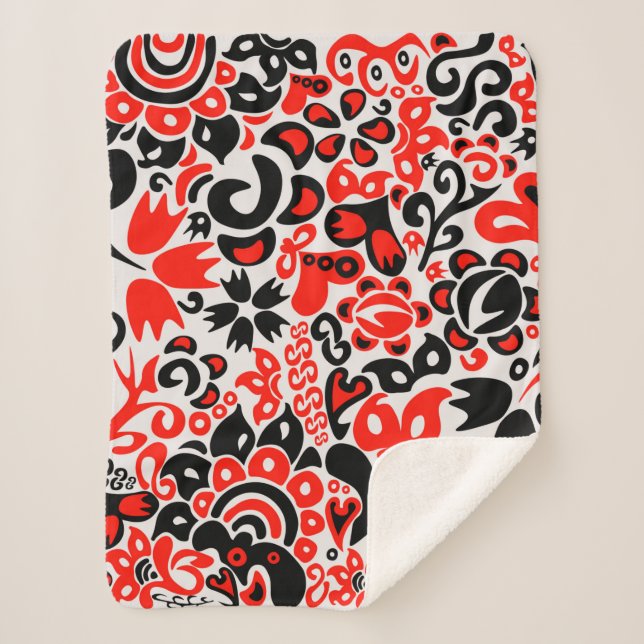 Ukrainian ethnic folk art floral pattern absrtact  sherpa blanket (Front)