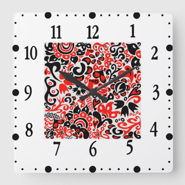 Ukrainian ethnic folk art floral pattern absrtact  square wall clock (Front)