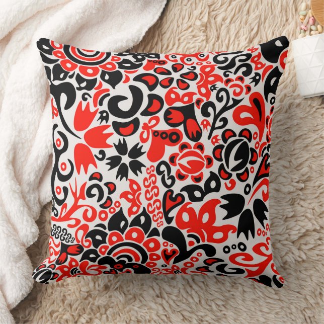 Ukrainian ethnic folk art floral pattern absrtact  throw pillow (Blanket)