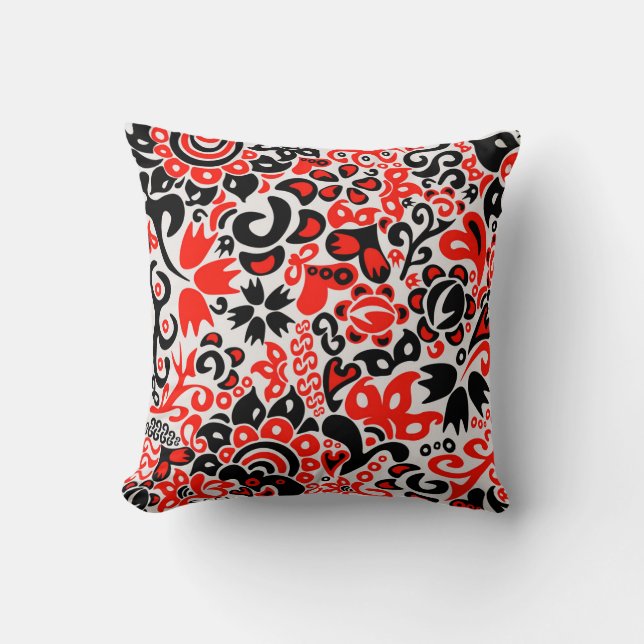 Ukrainian ethnic folk art floral pattern absrtact  throw pillow (Front)