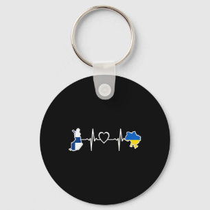 Ukrainian Finnish Flag - Ukraine Finland Heartbeat Keychain