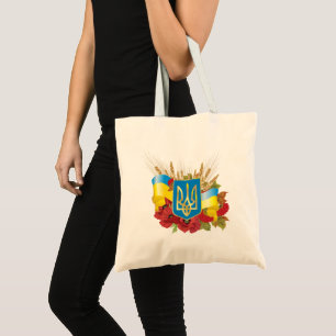 Ukrainian flag and coat of arms. tote bag
