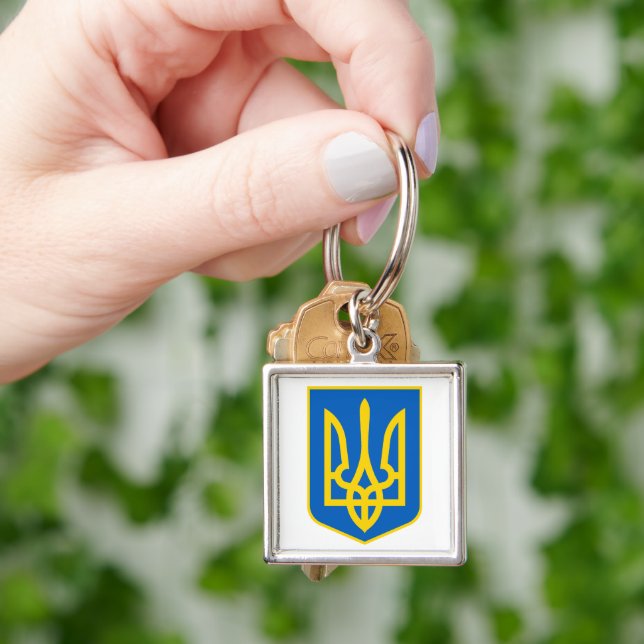 Ukrainian flag and coat of arms. Ukraine Keychain (Hand)