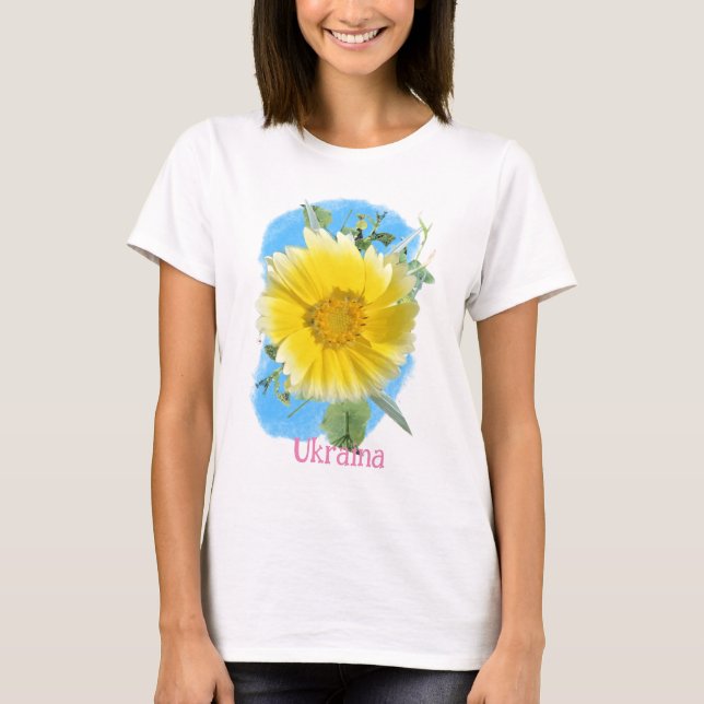 Ukrainian flag and flowers T-Shirt (Front)