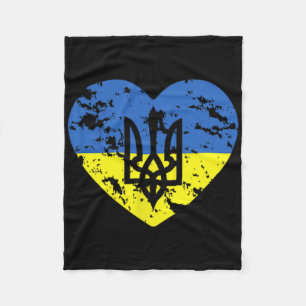 Ukrainian Flag And Tryzub Heart Shaped Support Ukr Fleece Blanket