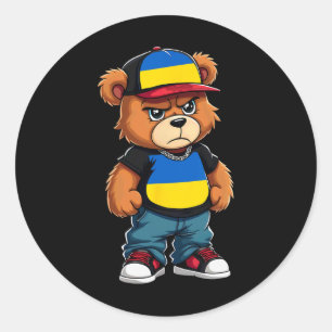 Ukrainian Flag Bear Ukraine Hip Hop Classic Round Sticker